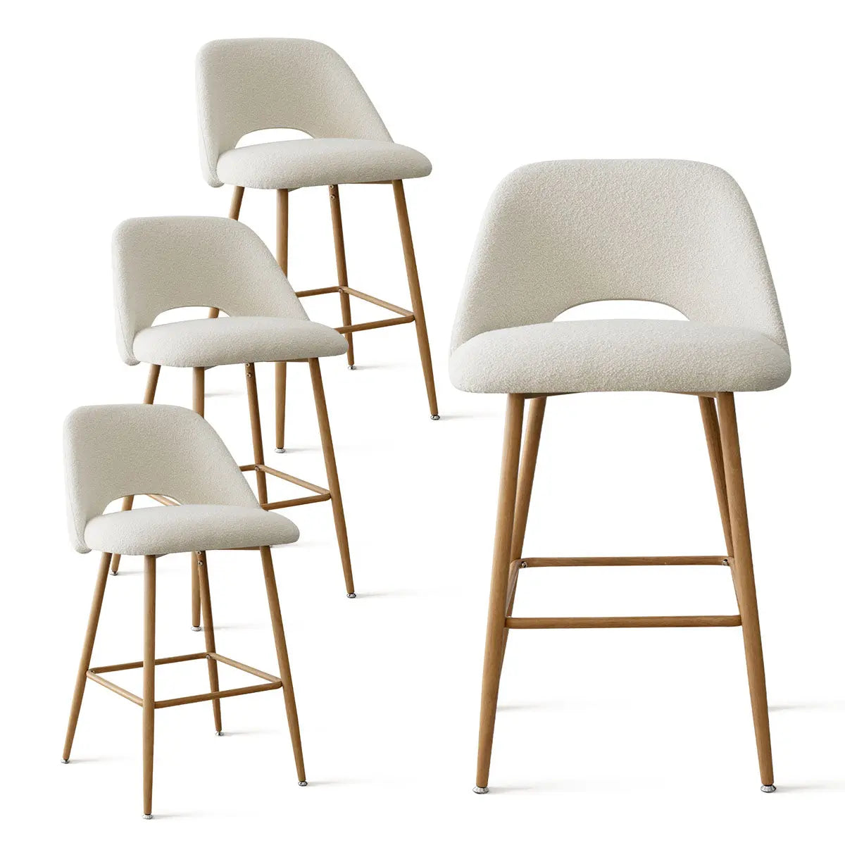 Edwin 26" Counter Stool Set, Boucle Stool with Oak Legs - The Pop Maison