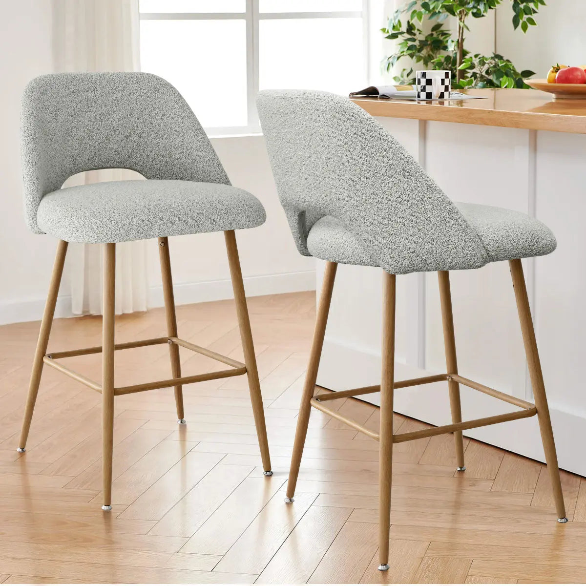 Edwin 26" Boucle Counter Stool with Oak Legs (Set Of 2) The Pop Maison