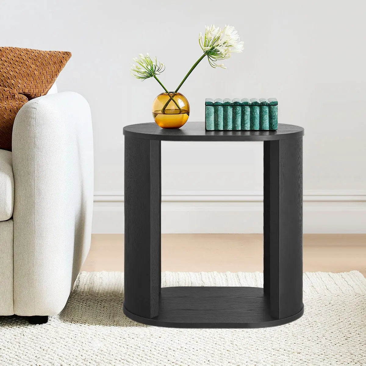 Hobo Oval 24" Black Wooden Side Table The Pop Maison
