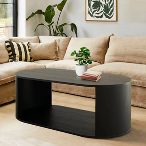 Hobo Oval 47.5" Black Wooden Coffee Table The Pop Maison