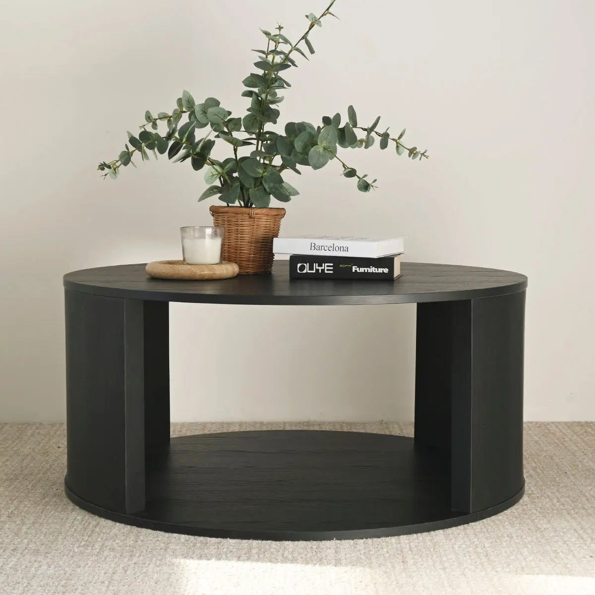 Hobo Round 40" Black Wooden Coffee Table The Pop Maison