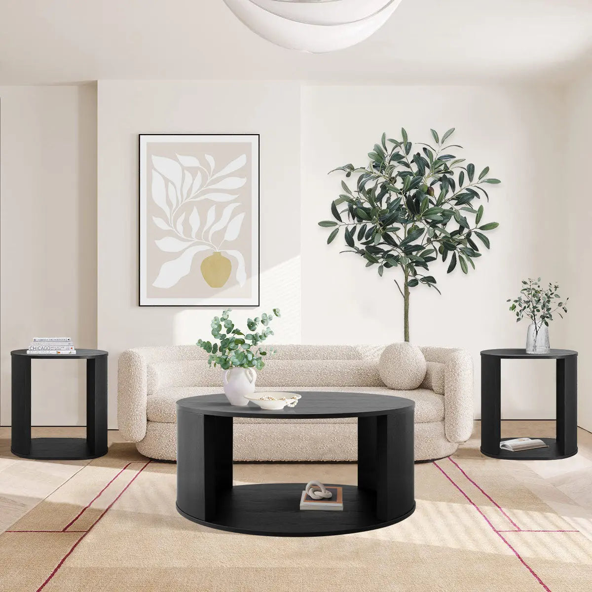 Hobo Oval 24" Side Table and Round 40" Coffee Table(Set of 3) The Pop Maison