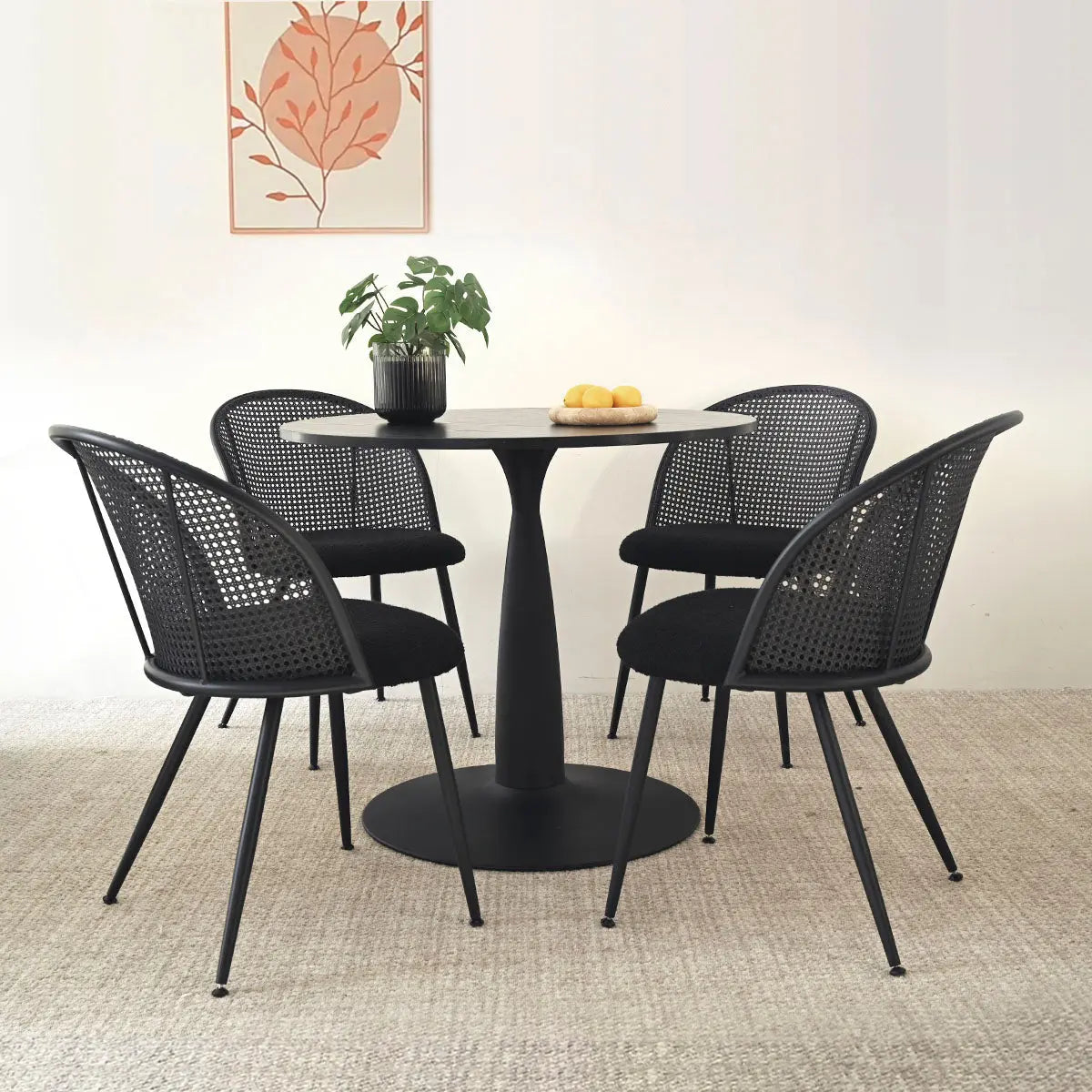 New Haven Black 35" & Jules Chair,  Round Dining Set for 4 The Pop Maison