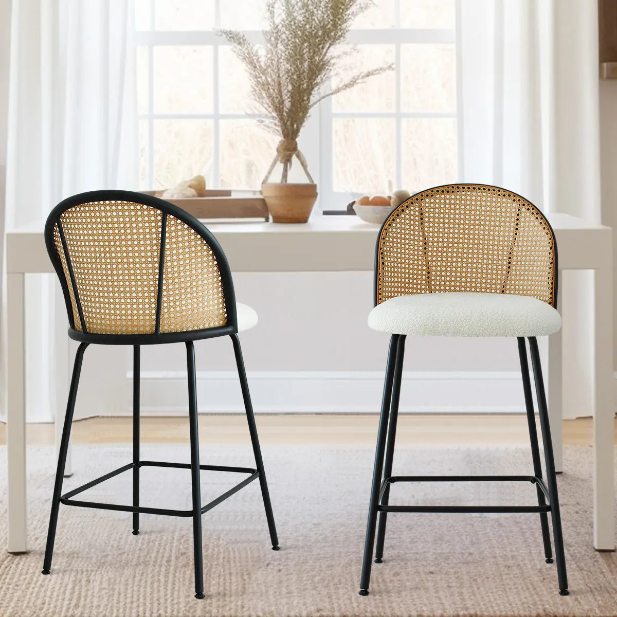 Jules Set of 2 Rattan Backrest Counter Stools The Pop Maison