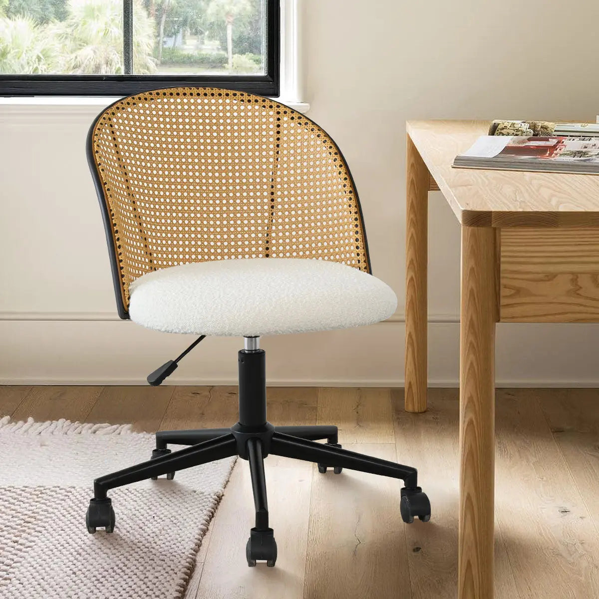 Jules Boucle Rattan Task Chair, Swival Office Chair - The Pop Maison