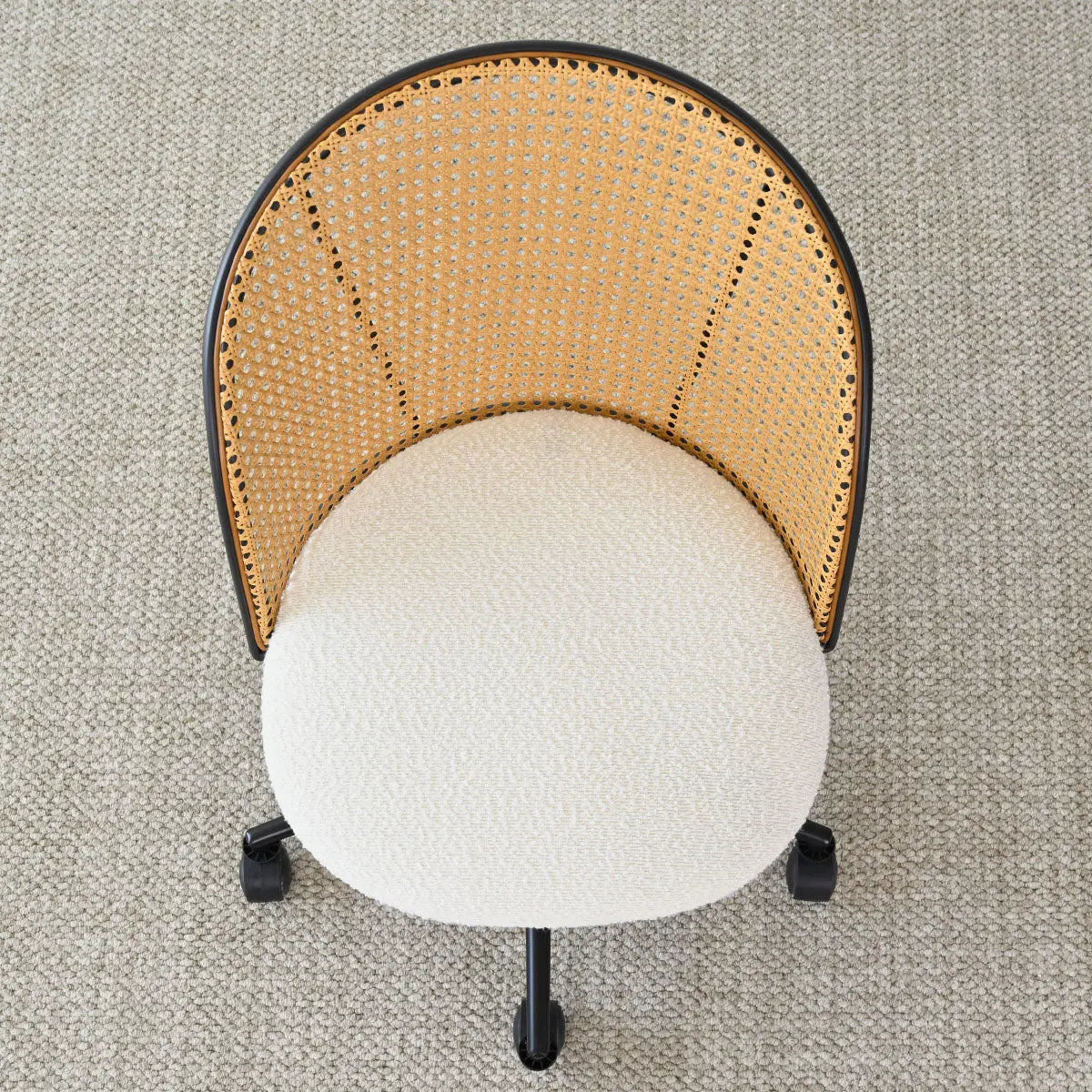 Jules Boucle Rattan Task Chair, Swival Office Chair - The Pop Maison