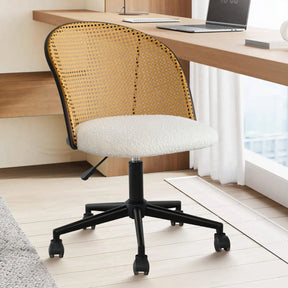 Jules Boucle Rattan Task Chair, Swival Office Chair - The Pop Maison