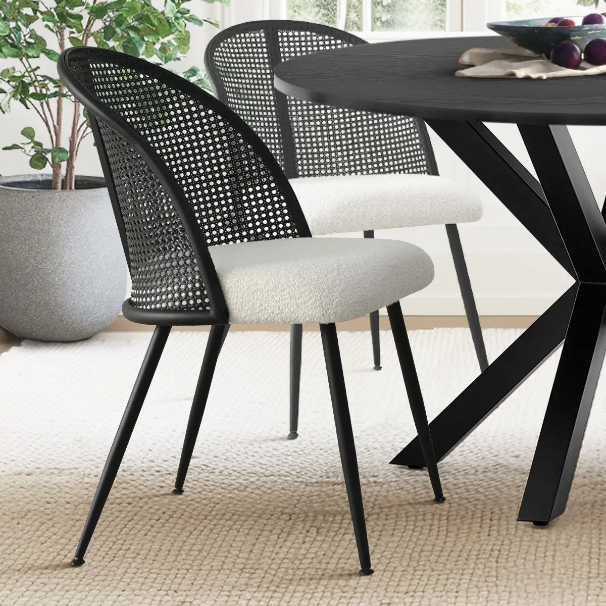 Lucca High Back Rattan Boucle Dining Chair The Pop Maison