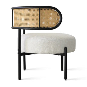 Marse Boucle Upholstered Barrel Chair with Rattan Back - The Pop Maison