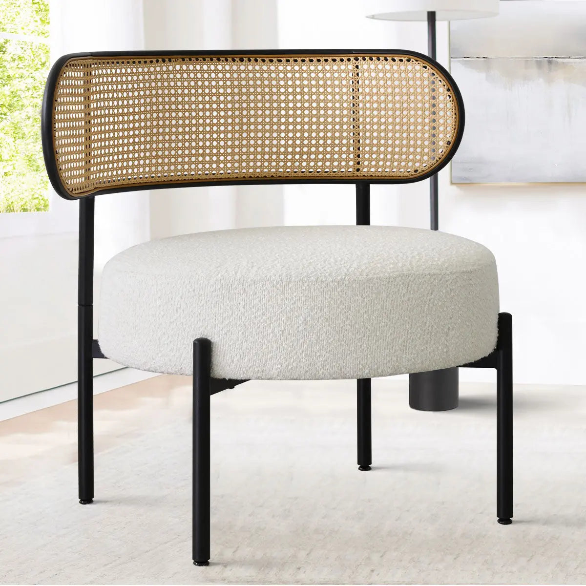 Marse Boucle Upholstered Accent Chair with Rattan Back - The Pop Maison