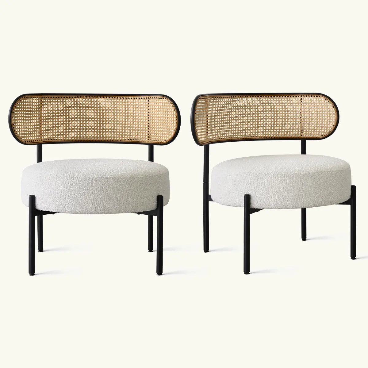 Marse Boucle Upholstered Accent Chair with Rattan Back - The Pop Maison