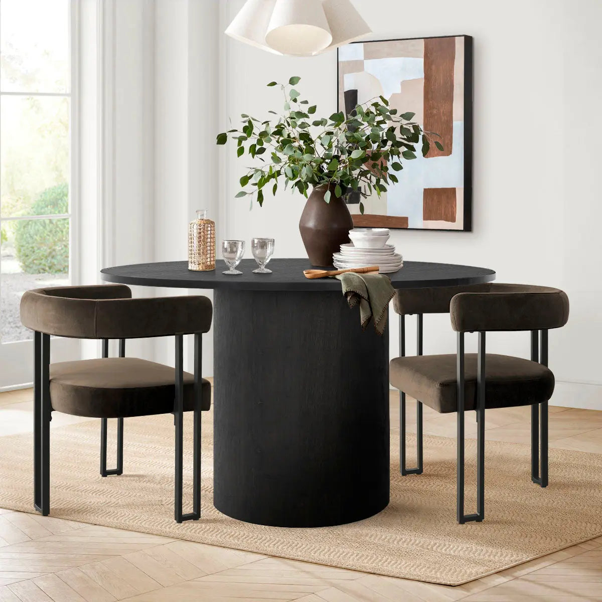 Mia 2-Piece Set Lux Velvet Dining/Accent Chairs with Solid Metal Frame and Sanded Matt Black Coating, Stylish, Comfortable & Space-Saving Design, Perfect for Modern Homes The Pop Maison