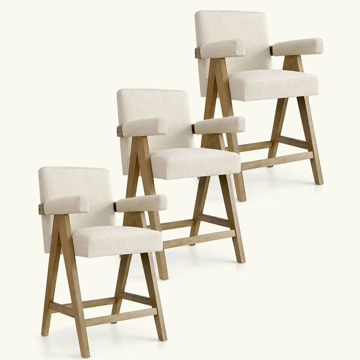 Morgan 25.5"H OAK Counter Stool with Arms (Set of 3) The Pop Maison