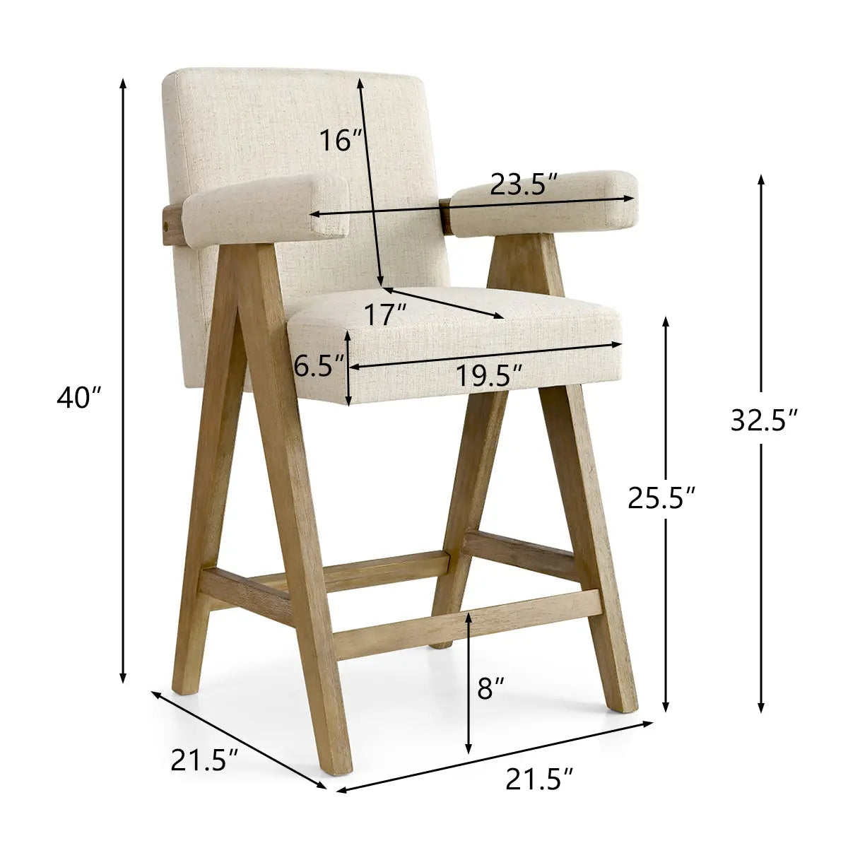 Morgan 25.5"H OAK Counter Stool with Arms The Pop Maison