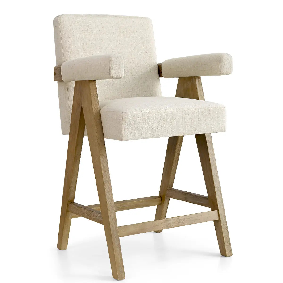 Morgan 25.5"H OAK Counter Stool with Arms (Set of 3) The Pop Maison