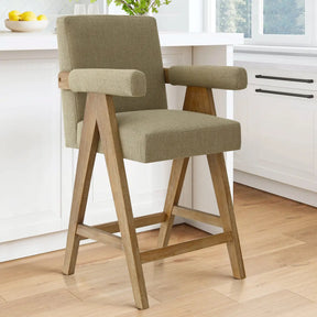 Morgan 25.5"H OAK Counter Stool with Arms (Set of 3) The Pop Maison