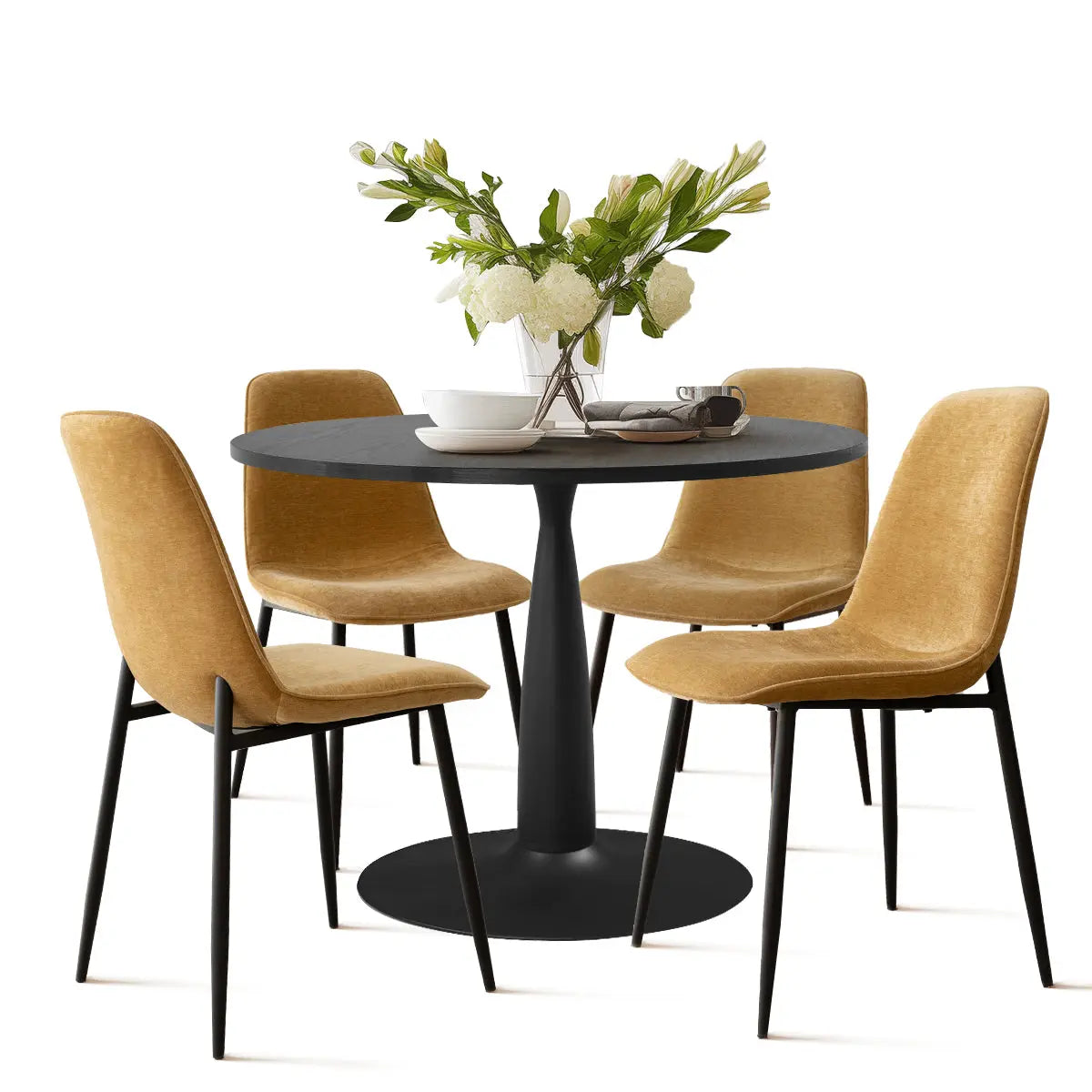 New Haven 35" Black Table & Oslo Black Leg Chair 5pcs Dining Set The Pop Maison