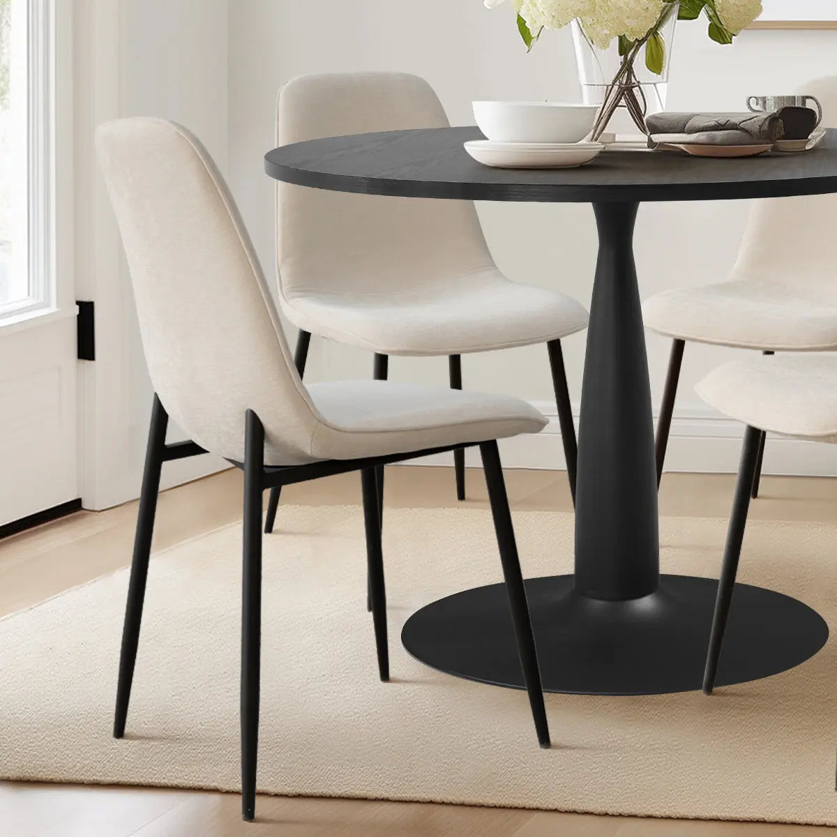 New Haven 35" Black Table & Oslo Black Leg Chair 5pcs Dining Set The Pop Maison