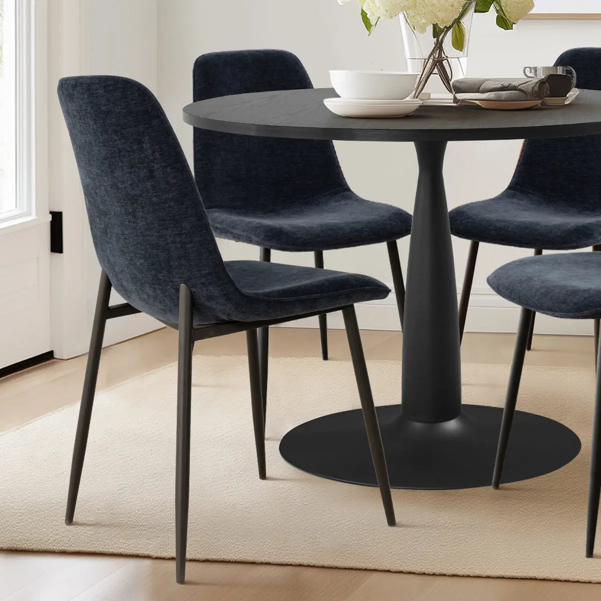 New Haven 35" Black Table & Oslo Black Leg Chair 5pcs Dining Set The Pop Maison