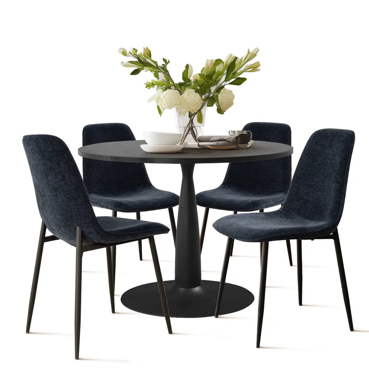 New Haven 35" Black Table & Oslo Black Leg Chair 5pcs Dining Set The Pop Maison