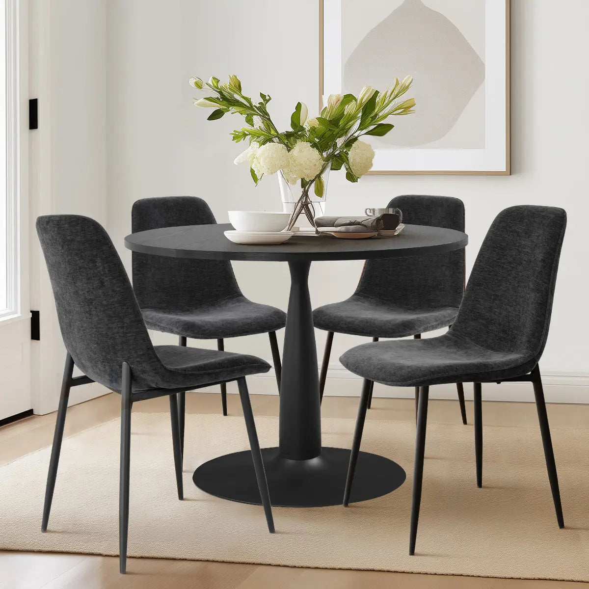 New Haven 35" Black Table & Oslo Black Leg Chair 5pcs Dining Set The Pop Maison