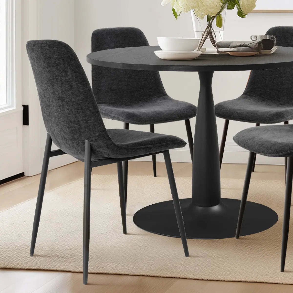 New Haven 35" Black Table & Oslo Black Leg Chair 5pcs Dining Set The Pop Maison