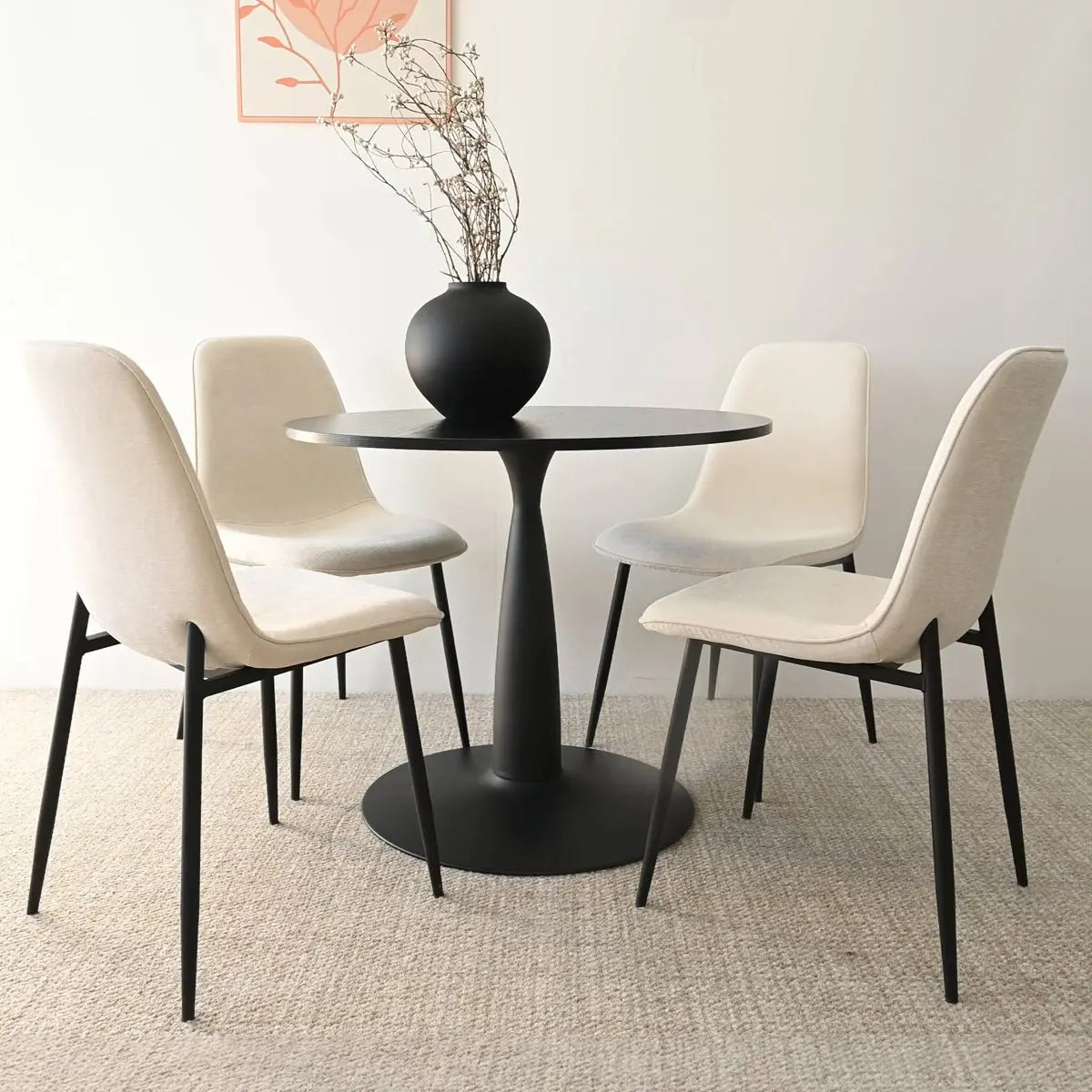 New Haven 35" Black Table & Oslo Black Leg Chair 5pcs Dining Set The Pop Maison