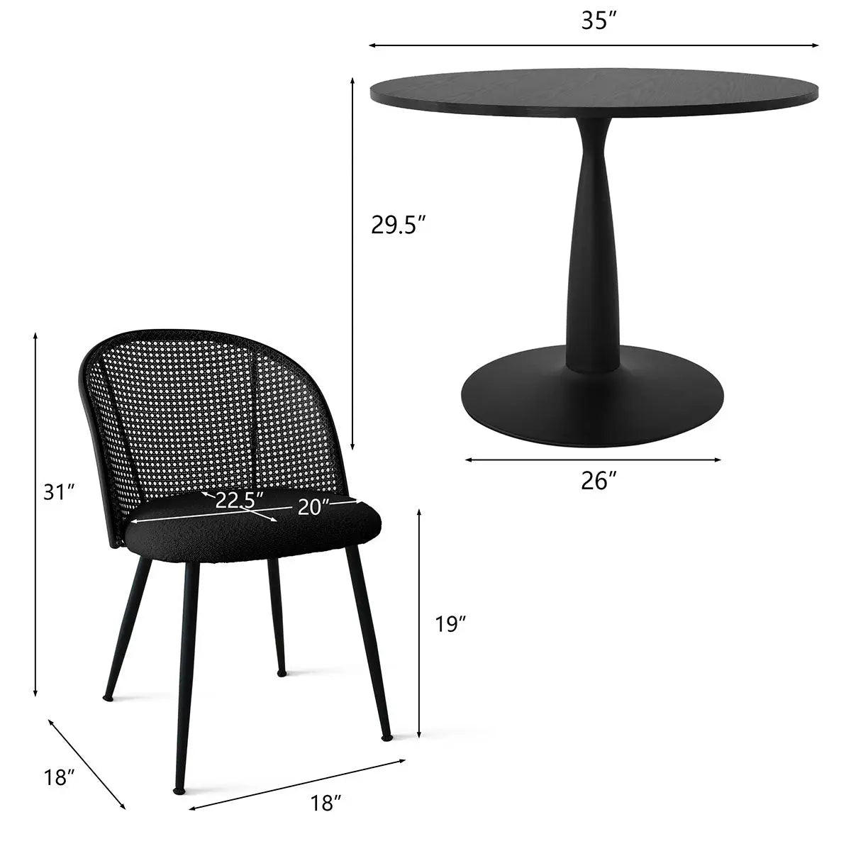 New Haven Black 35" & Jules Chair,  Round Dining Set for 4 The Pop Maison