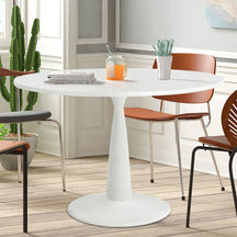 New Haven 35" Round White Dining Table, simple and elegant, enhances any modern dining area