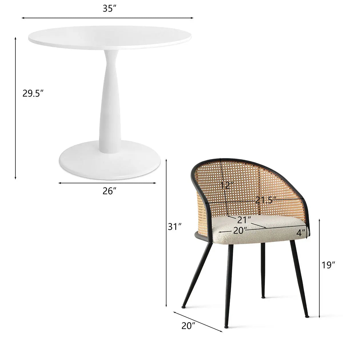 New Haven 35" Dining Table & Jules Dining Chairs with Armrest, 5 Piece Round Dining Table Set - The Pop Maison