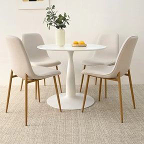 New Haven 35" White Table & Oslo Oak Leg Chair 5pcs Dining Set The Pop Maison