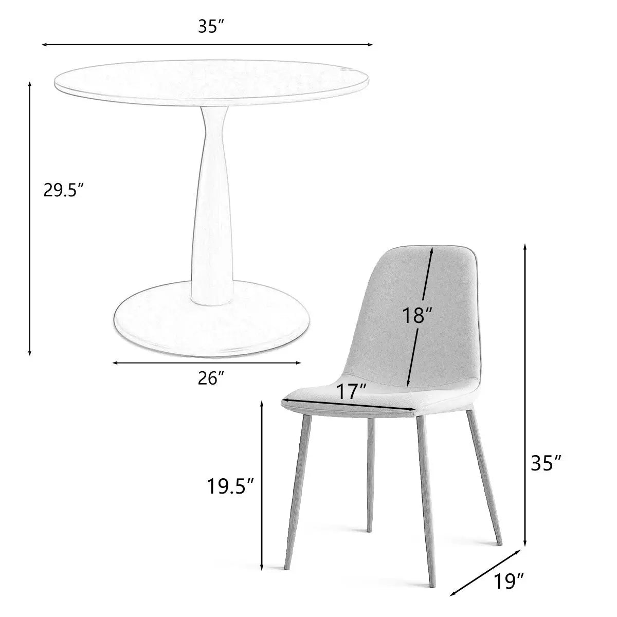 New Haven 35" White Table & Oslo Oak Leg Chair 5pcs Dining Set The Pop Maison