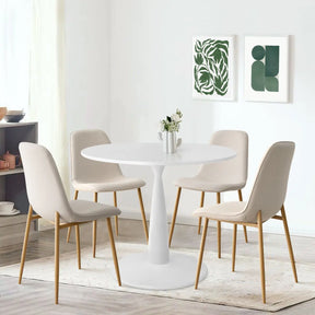 New Haven 35" White Table & Oslo Oak Leg Chair 5pcs Dining Set The Pop Maison