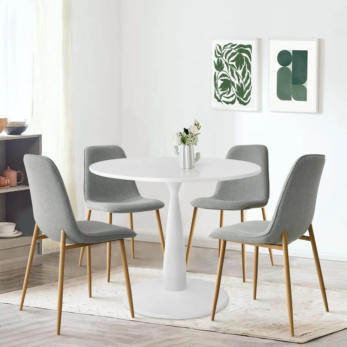 New Haven 35" White Table & Oslo Oak Leg Chair 5pcs Dining Set The Pop Maison