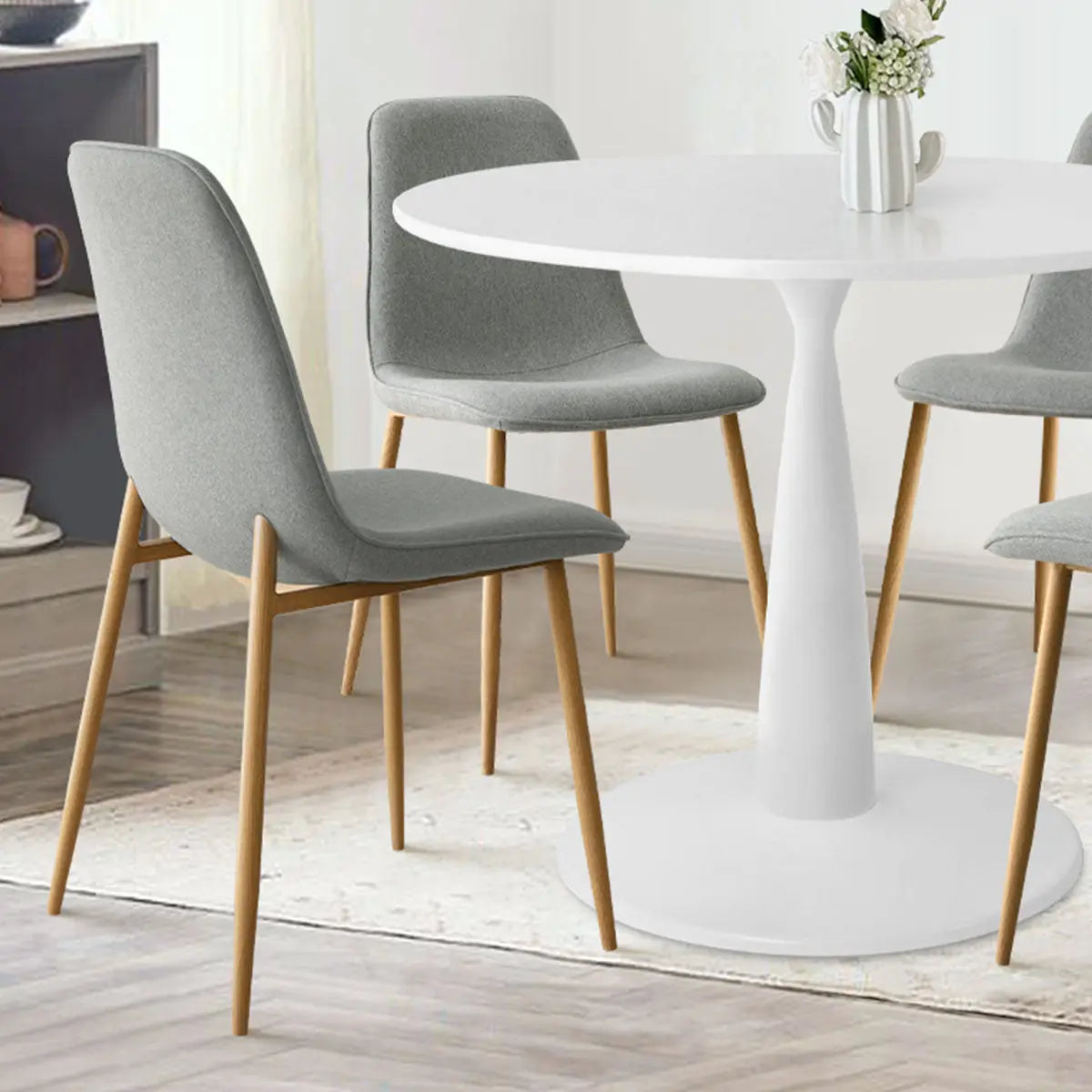 New Haven 35" White Table & Oslo Oak Leg Chair 5pcs Dining Set The Pop Maison