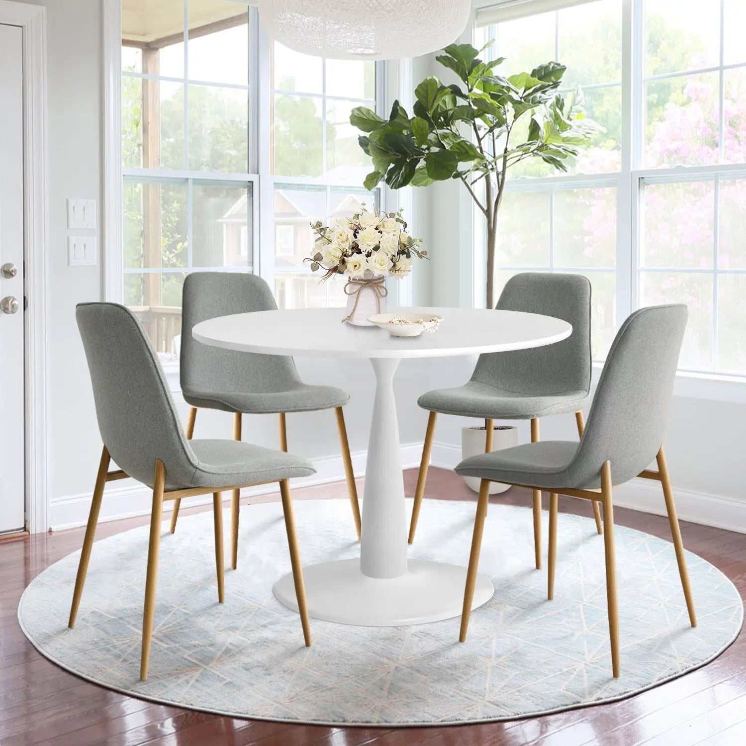 New Haven 35" White Table & Oslo Oak Leg Chair 5pcs Dining Set The Pop Maison