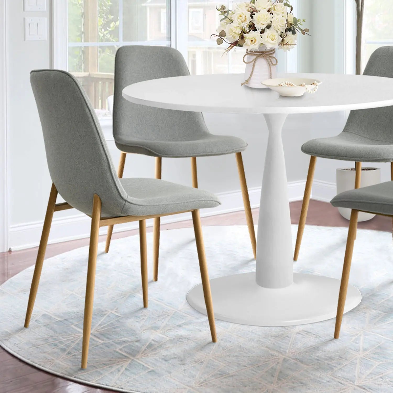 New Haven 35" White Table & Oslo Oak Leg Chair 5pcs Dining Set The Pop Maison