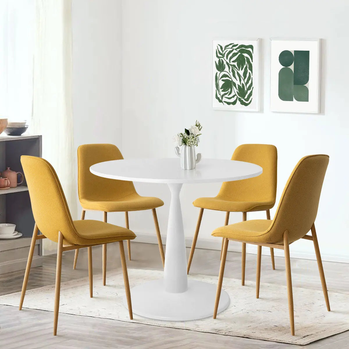 New Haven 35" White Table & Oslo Oak Leg Chair 5pcs Dining Set The Pop Maison