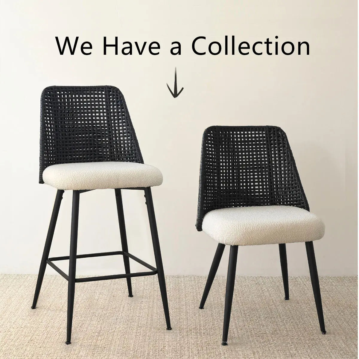 Nice Boucle Stool with Rattan Backrest(Set Of 8) The Pop Maison