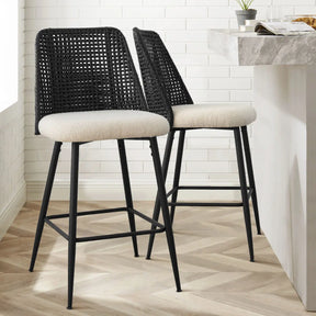 Nice Boucle Stool with Rattan Backrest(Set Of 8) The Pop Maison