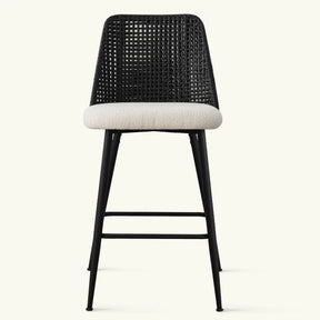 Nice Boucle Stool with Rattan Backrest(Set Of 4) The Pop Maison