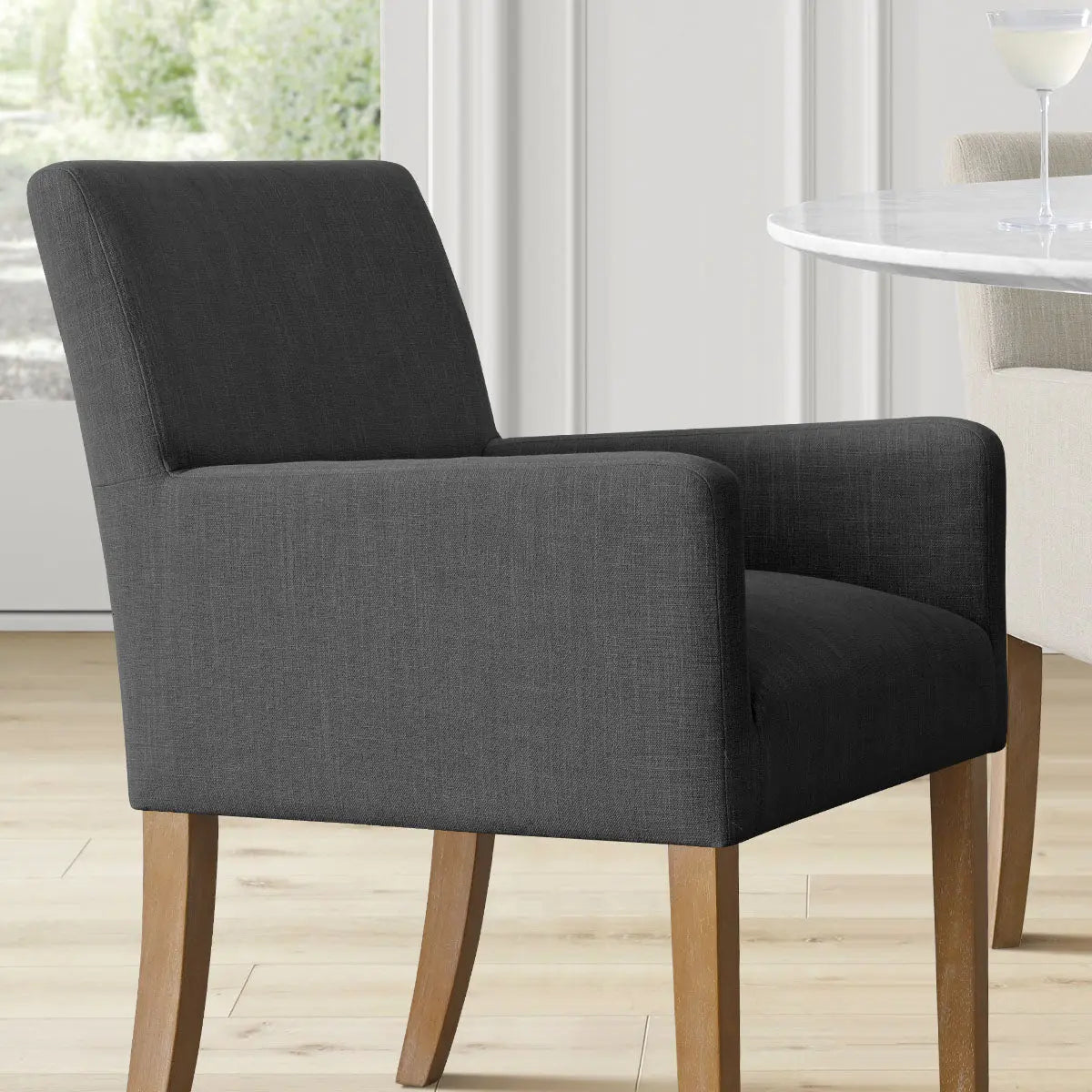 North Linen Upholstered Armchair, Side Chair with Armrest 2-piece Set - The Pop Maison