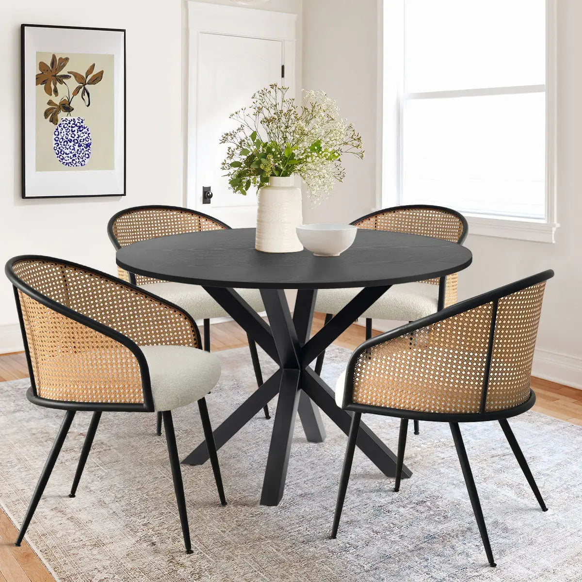 Oliver 39" Pedestal Dining Table & Jules Dining Chairs with Armrest, 5 Piece Round Dining Set - The Pop Maison