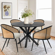 Oliver 39" Pedestal Dining Table & Jules Dining Chairs with Armrest, 5 Piece Round Dining Set - The Pop Maison