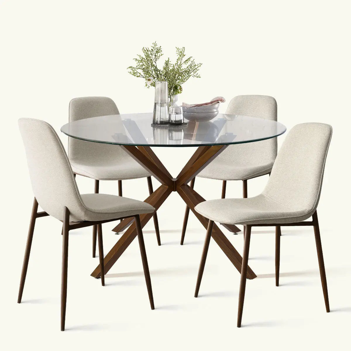 Oliver Walnut & Oslo Walnut 5pcs Dining Set The Pop Maison