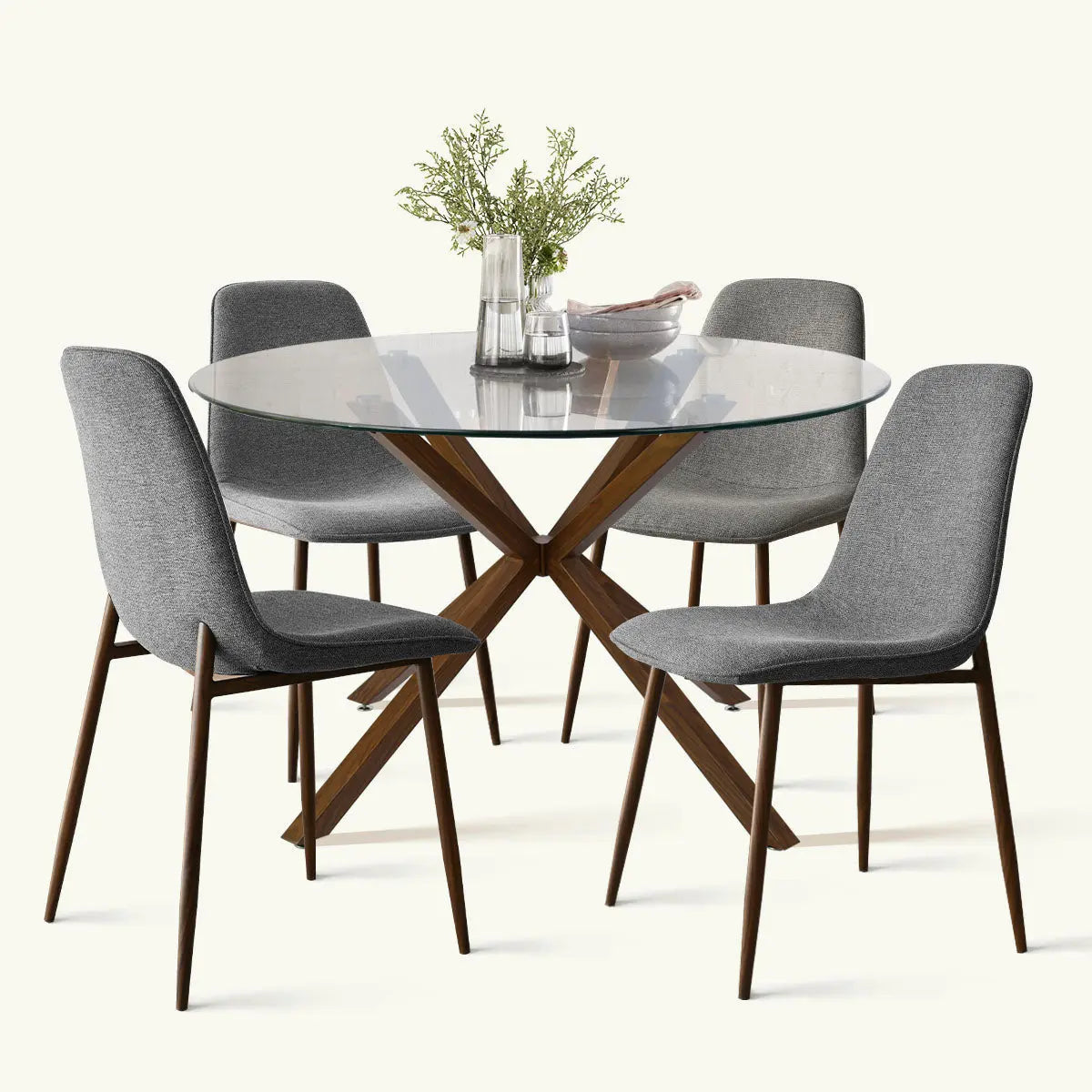 Oliver Walnut & Oslo Walnut 5pcs Dining Set The Pop Maison