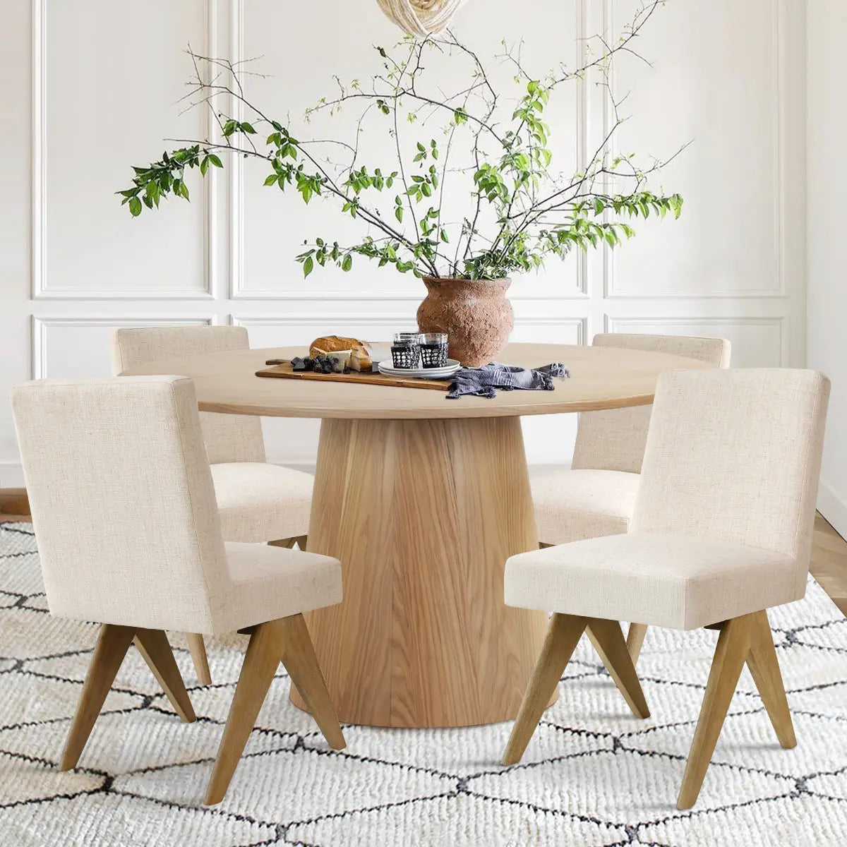 Orchid 52" Solid Oak Table & Morgan Oak Dining Chair, Round Dining Table Set for 4 The Pop Maison
