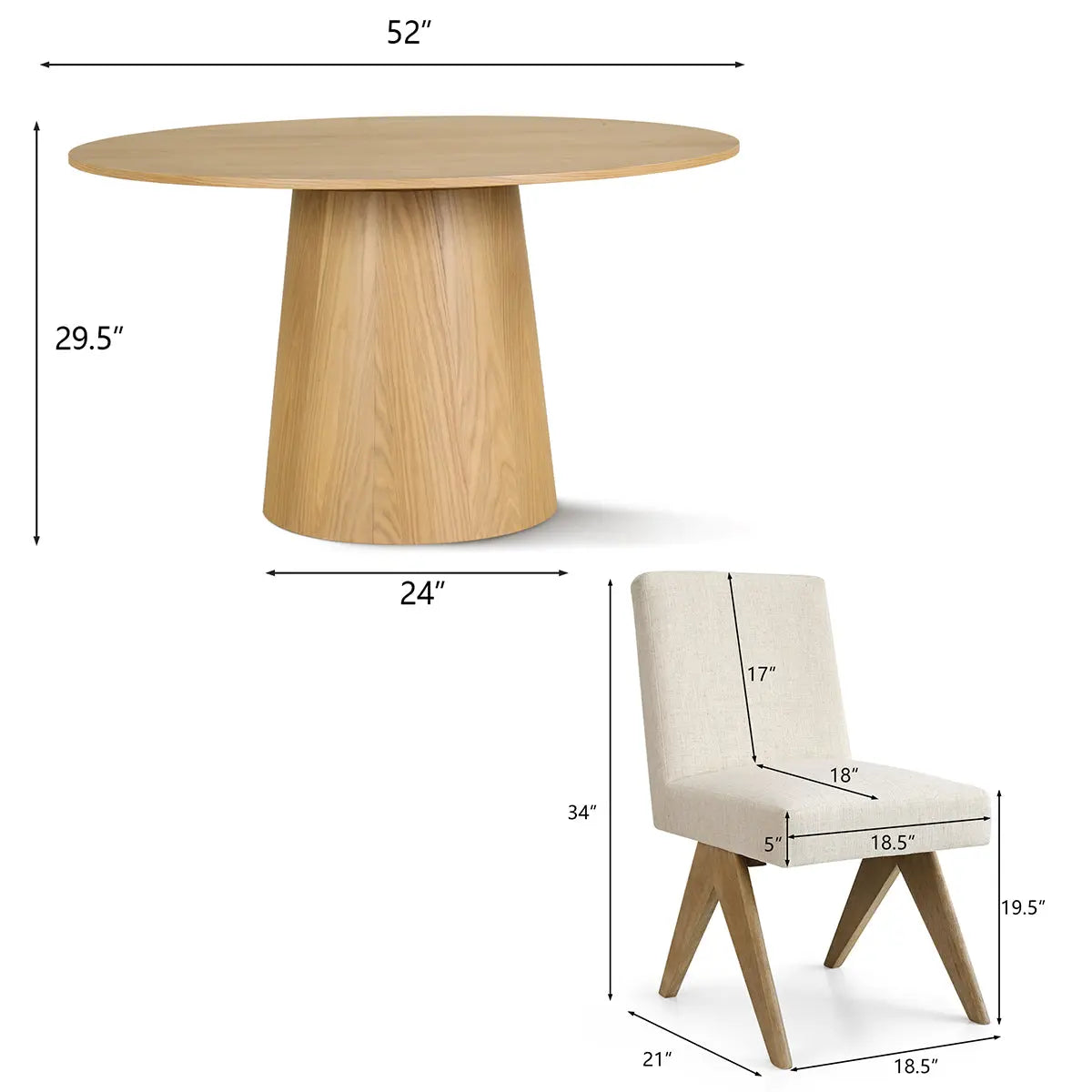 Orchid 52" Solid Oak Table & Morgan Oak Dining Chair, Round Dining Table Set for 4 The Pop Maison