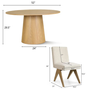 Orchid 52" Solid Oak Table & Morgan Oak Dining Chair, Round Dining Table Set for 4 The Pop Maison