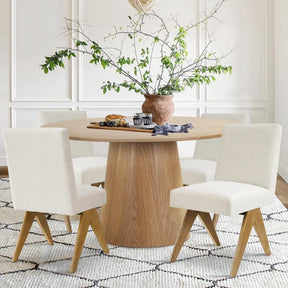 Orchid 52" Solid Oak Table & Morgan Oak Dining Chair, Round Dining Table Set for 4 The Pop Maison